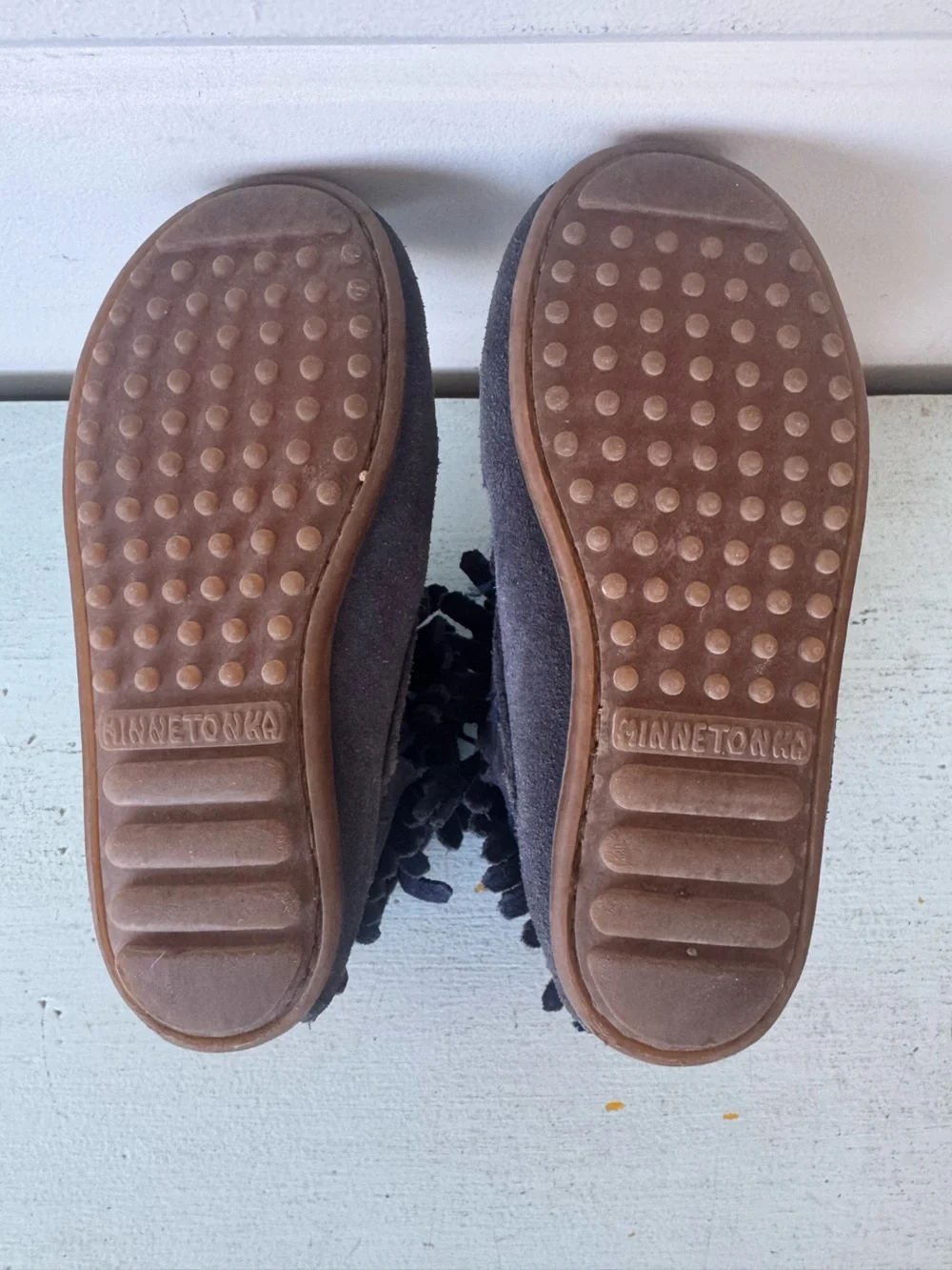 Minnetonka Navy Suede Fringe Moccasin Boots